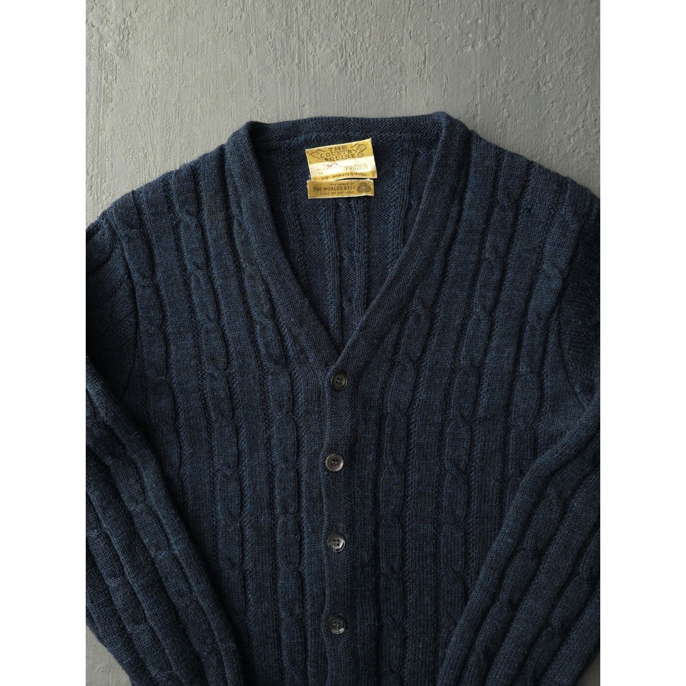 Vintage 1960s Jantzen Country Squire Worsted Wool Cable Knit Cardigan Sweater M - Picture 3 of 11